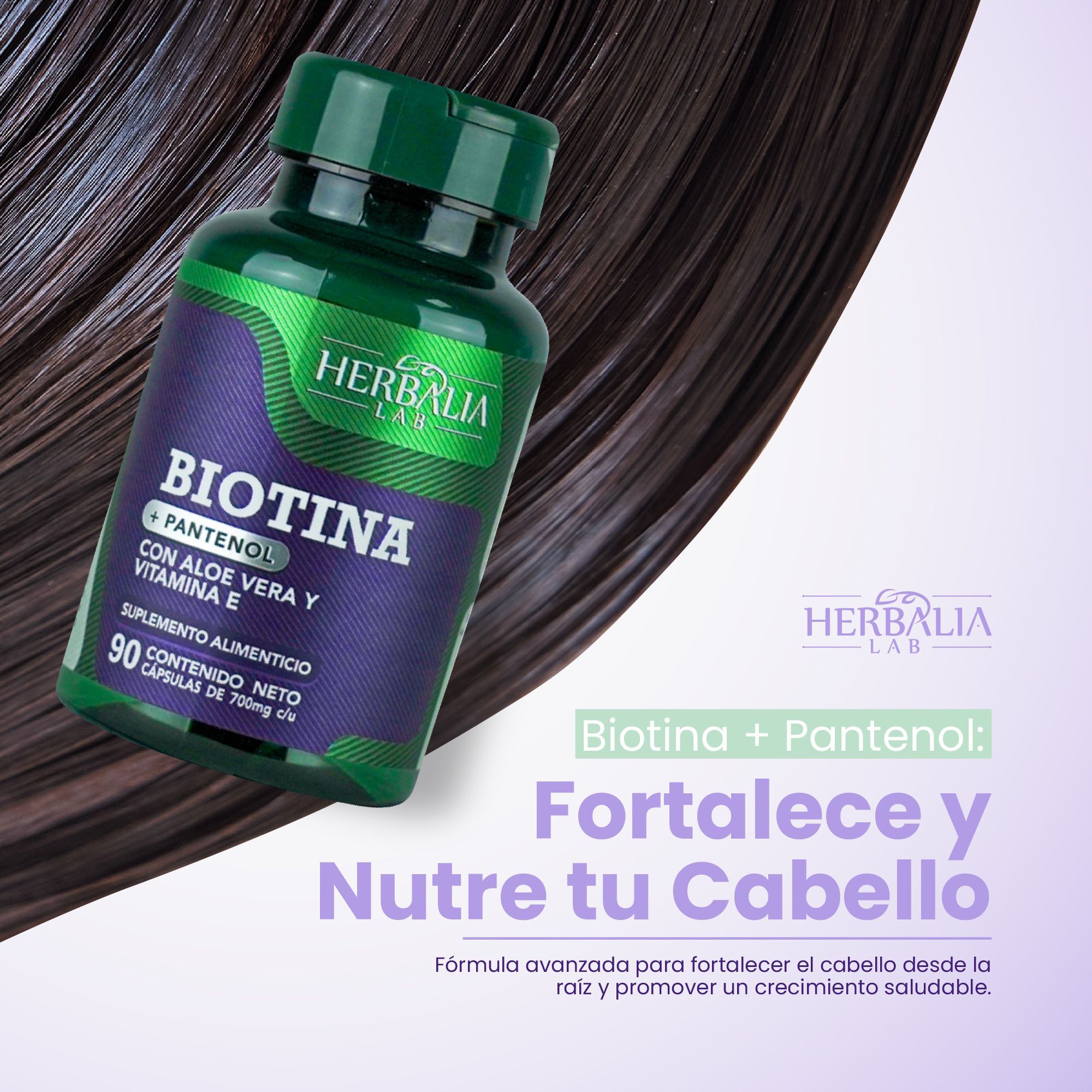 Foto 4 | Suplemento Alimenticio Herbalia Lab Vitaminas Hair Boost Biotina + Pantenol con Aloe Vera y Vitamina E Formula Premium