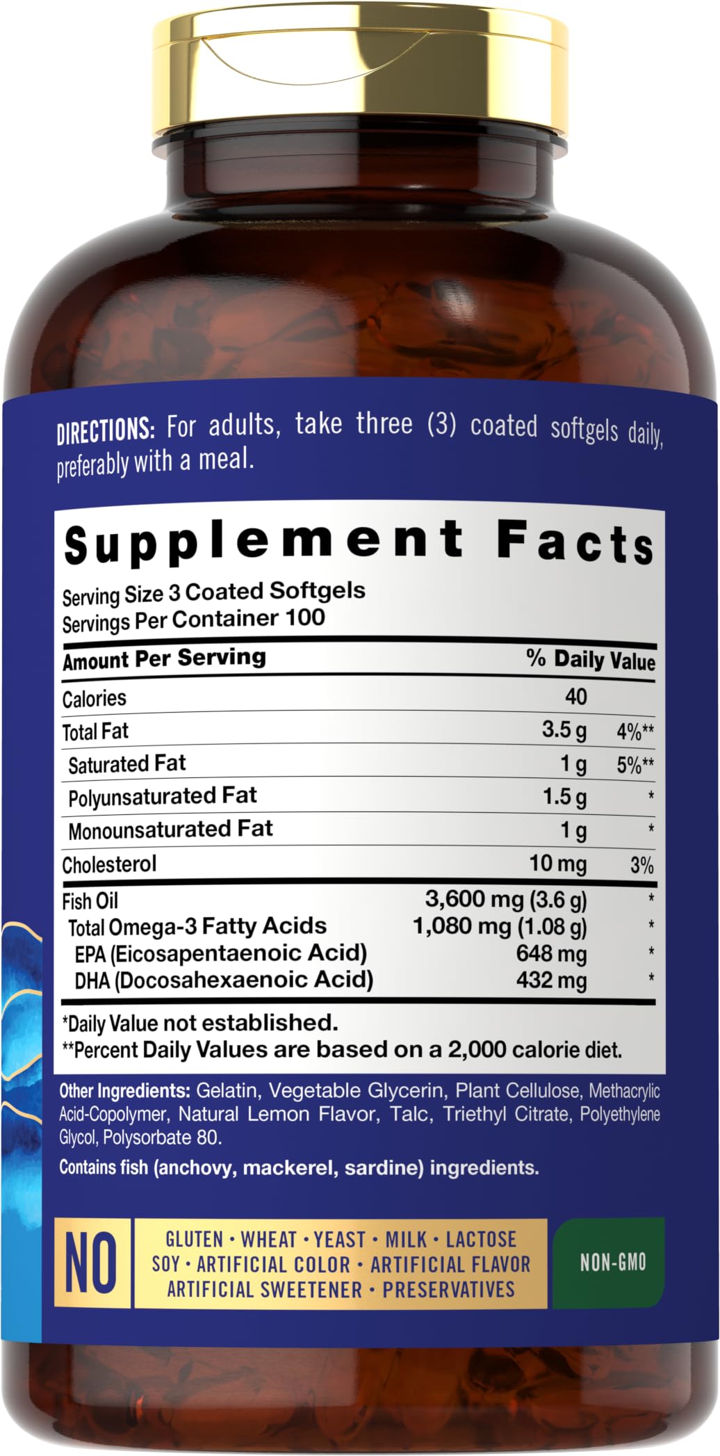 Foto 3 pulgar | Suplemento Carlyle Burpless Fish Oil 3600 Mg 300 Cápsulas Blandas - Venta Internacional