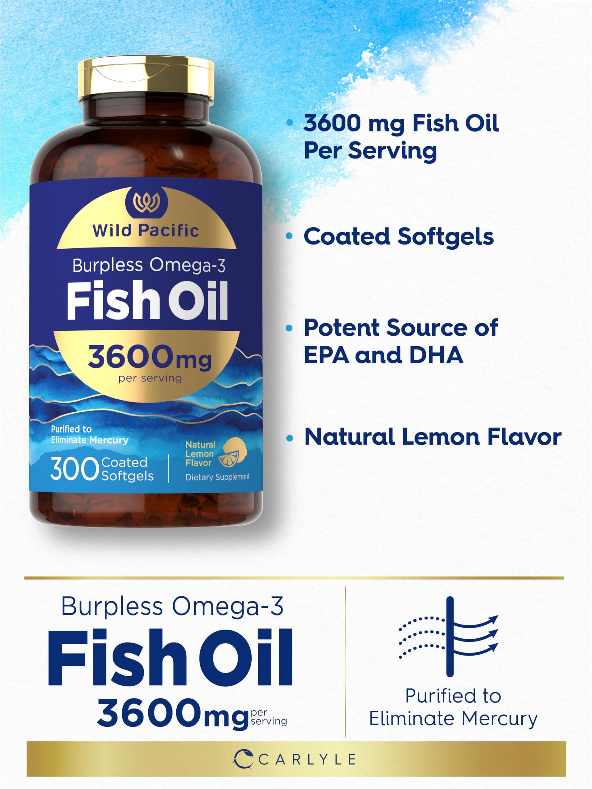 Foto 4 | Suplemento Carlyle Burpless Fish Oil 3600 Mg 300 Cápsulas Blandas - Venta Internacional