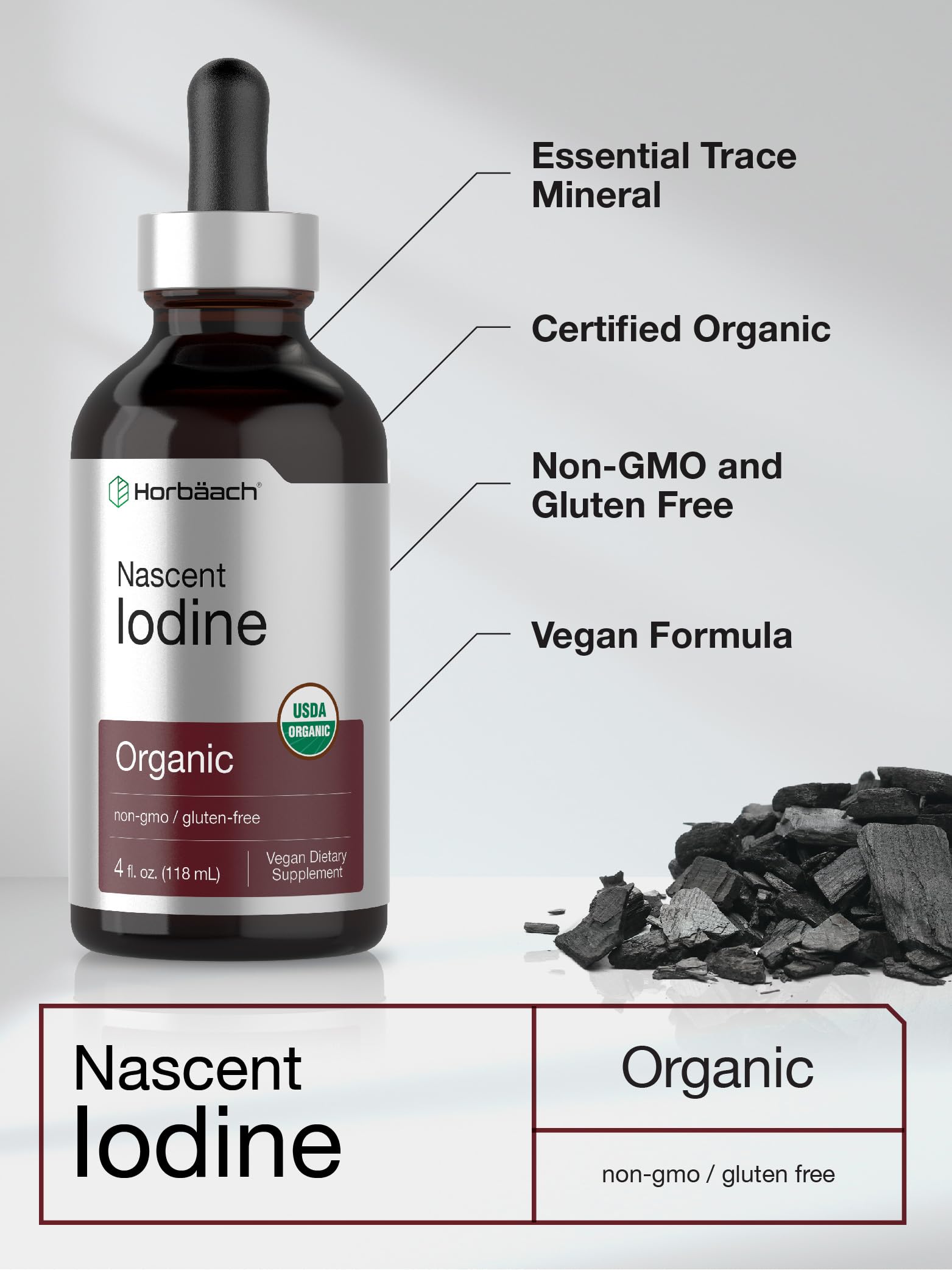 Foto 5 pulgar | Suplemento Horbäach Nascent Yodo 325 Mcg 120 ml Vegano y Orgánico - Venta Internacional