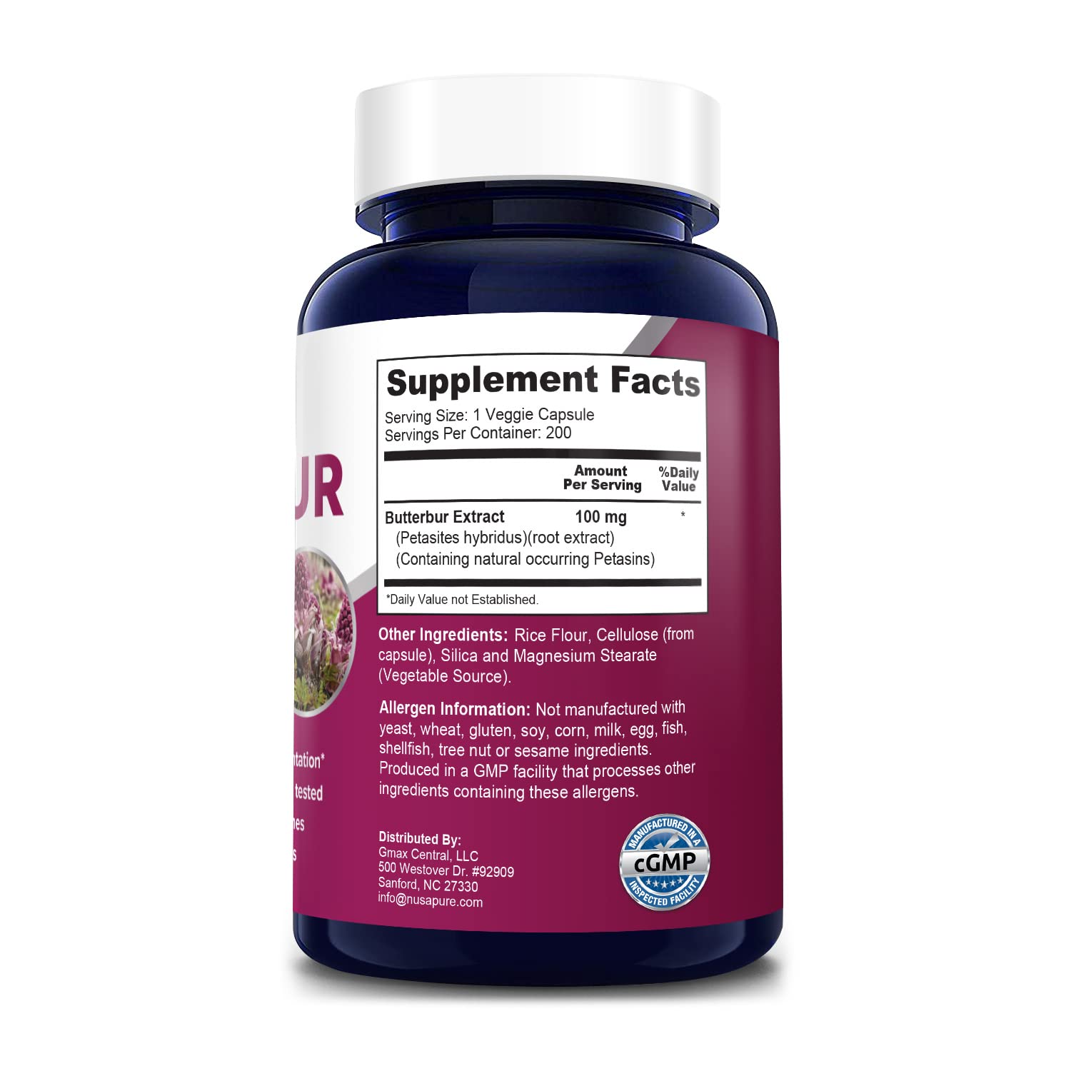 Foto 3 pulgar | Suplemento de Extracto de Petasita Nusapure 100 Mg 200 Cápsulas Vegetarianas - Venta Internacional