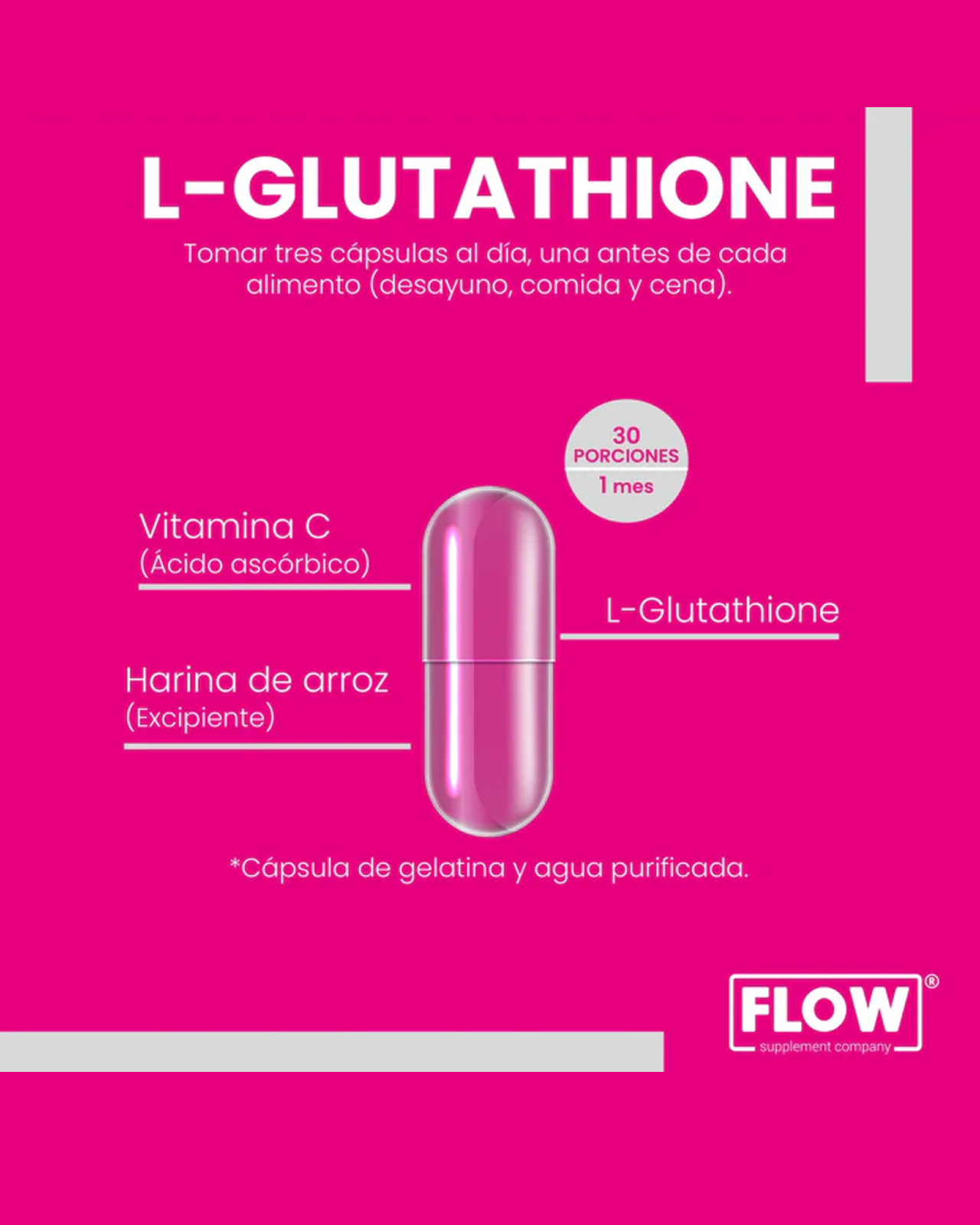 Foto 3 pulgar | Flow Vitaminas Minerales y Suplementos L-glutathione 90 Cápsulas de 500 mg c/u
