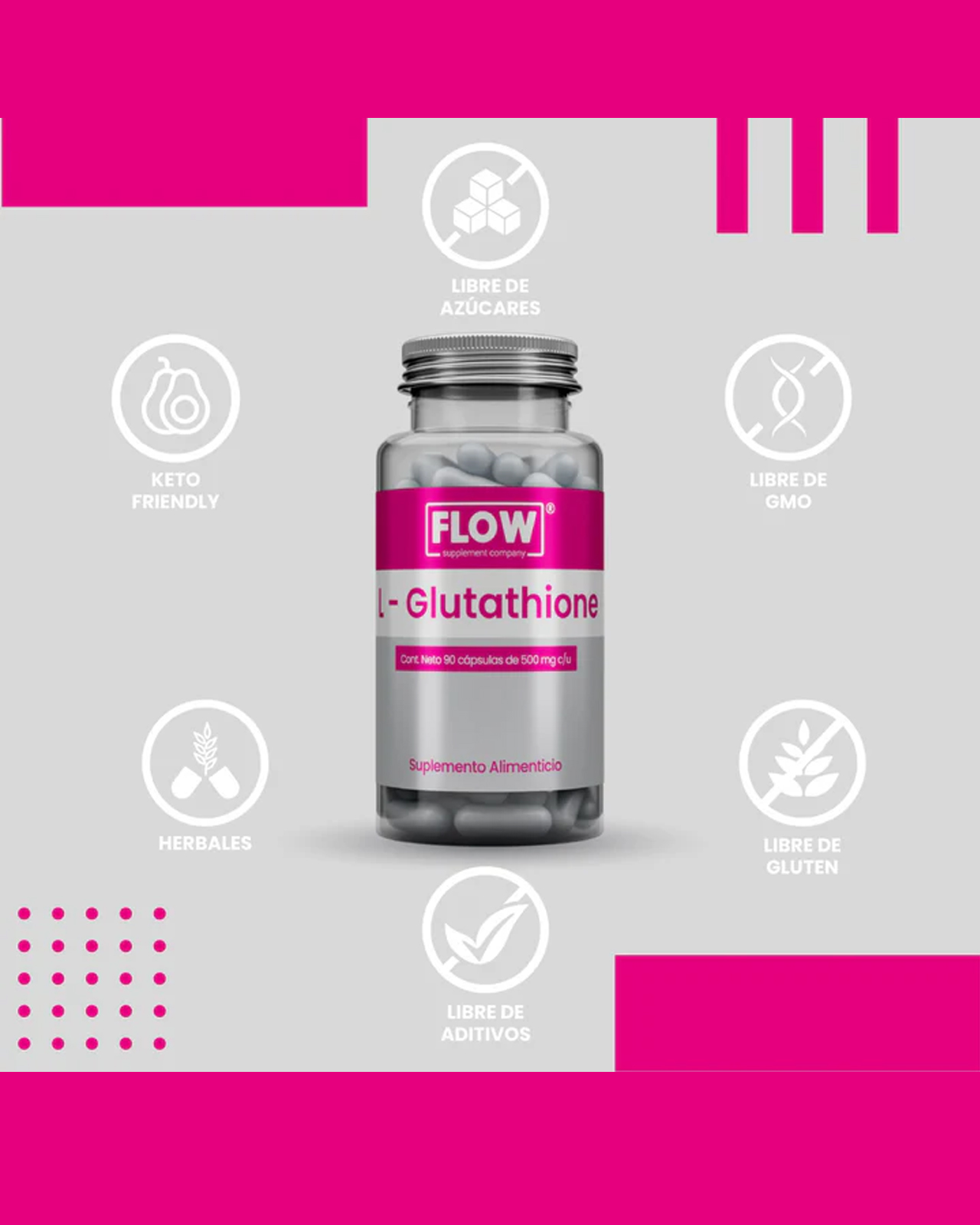 Foto 6 pulgar | Flow Vitaminas Minerales y Suplementos L-glutathione 90 Cápsulas de 500 mg c/u