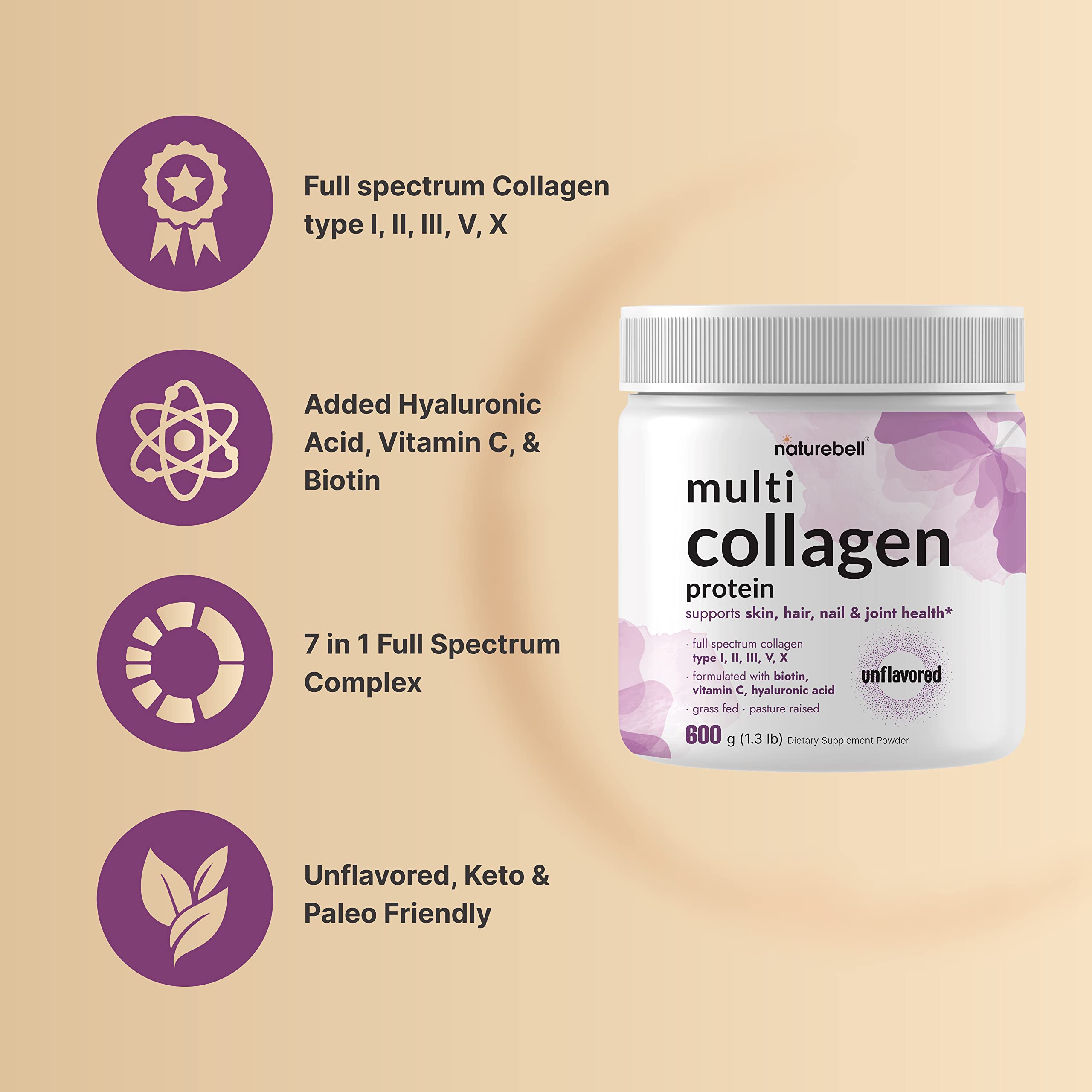 Foto 5 pulgar | Proteína de Colágeno en Polvo Naturebell 600 g con Biotina y Vitamina C - Venta Internacional