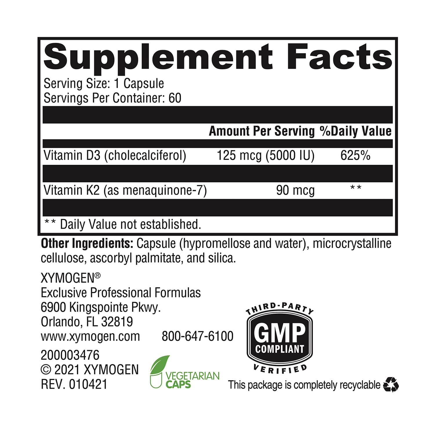 Foto 7 pulgar | Suplemento Xymogen K2-D3 5000 de Vitamina D3 5000 Ui con K2 MK-7 - Venta Internacional