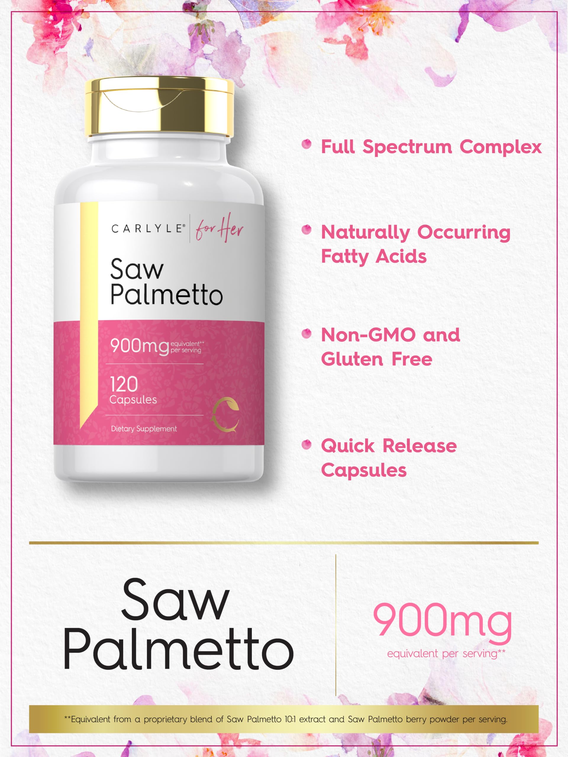 Foto 5 pulgar | Suplemento Carlyle Saw Palmetto 900 mg 120 Cápsulas para Mujeres - Venta Internacional