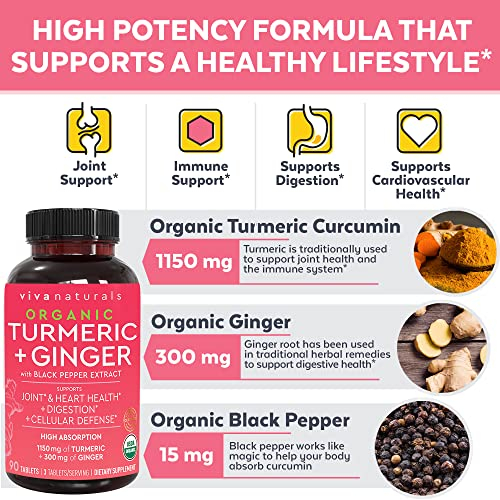 Foto 3 pulgar | Suplemento Viva Naturals Cúrcuma y Curcumina con Jengibre 90 Tabletas - Venta Internacional