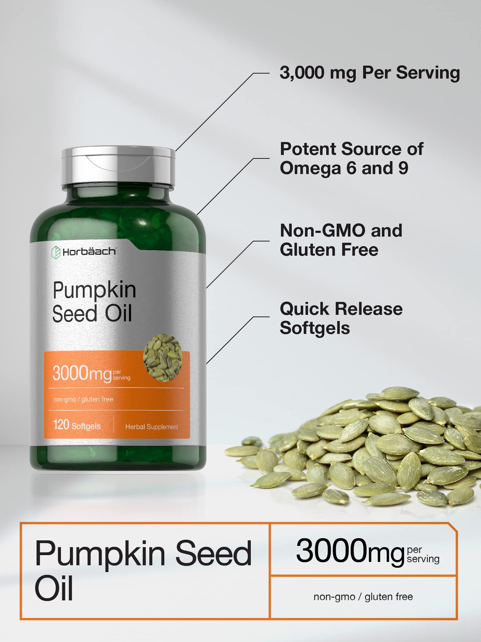 Foto 4 pulgar | Suplemento De Aceite De Semillas De Calabaza Horbäach 3000 Mg 120 Cápsulas Blandas - Venta Internacional