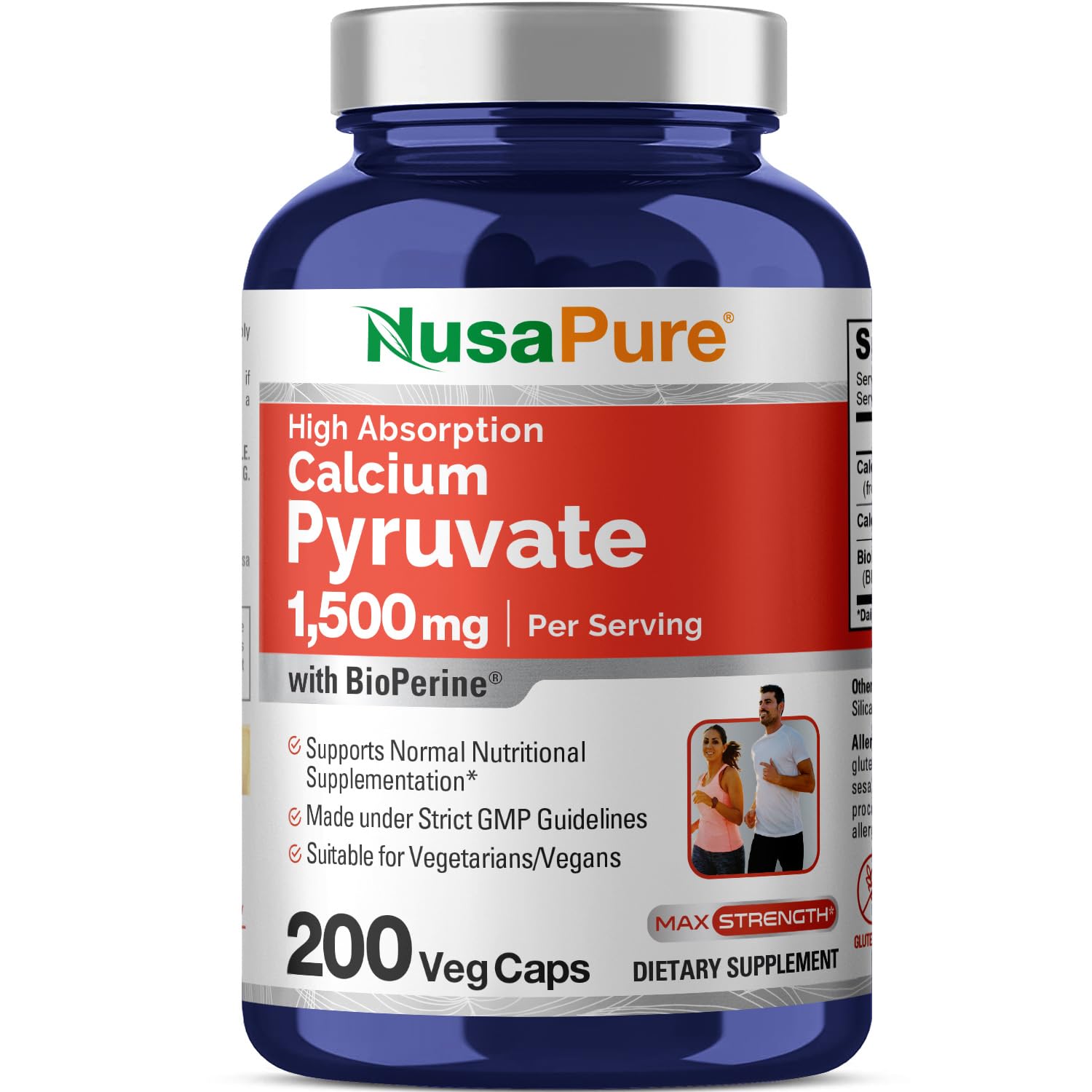 Suplemento Nusapure Piruvato de Calcio 200 Cápsulas Vegetarianas - Venta Internacional