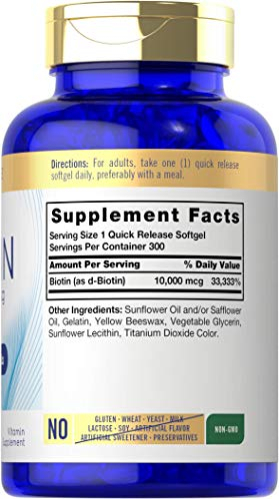 Foto 3 pulgar | Suplemento Carlyle Biotina 10000 mcg 300 Cápsulas Blandas de Máxima Concentración - Venta Internacional