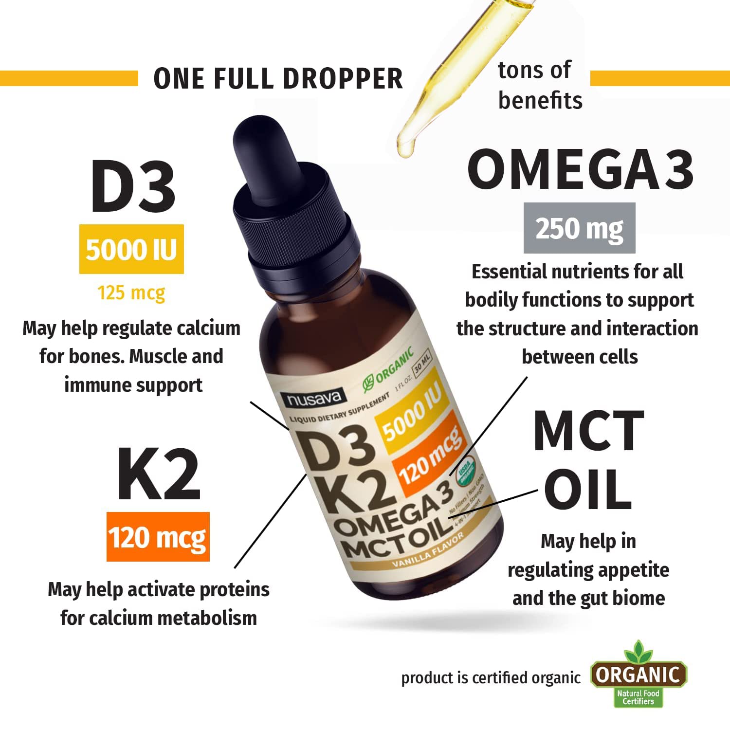 Foto 5 pulgar | Gotas de Vitamina D3 K2 con Aceite Mct Omega 3 5000 Ui 60 Ml - Venta Internacional