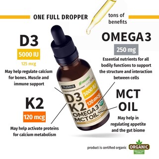 Foto 4 | Gotas de Vitamina D3 K2 con Aceite Mct Omega 3 5000 Ui 60 Ml - Venta Internacional