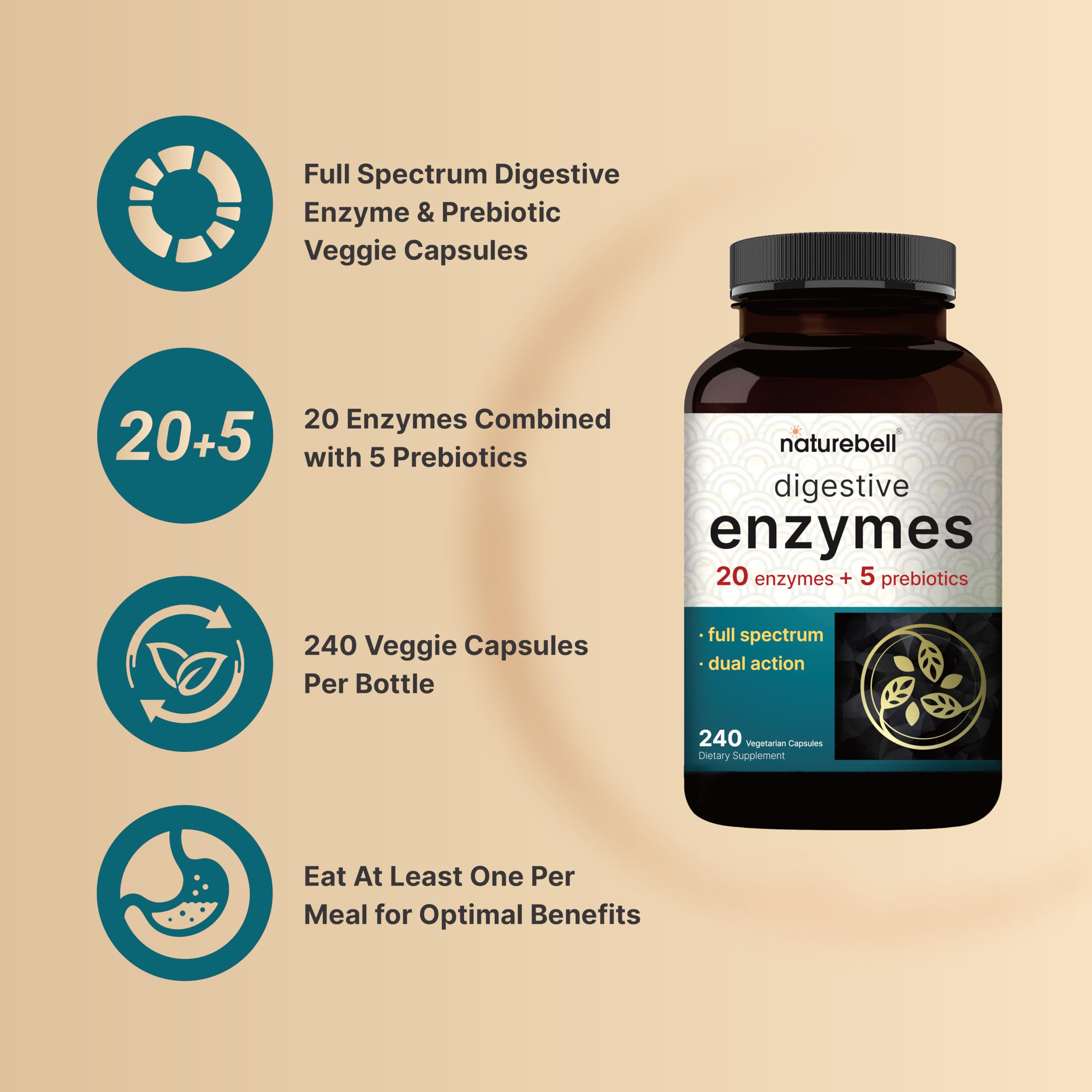 Foto 4 pulgar | Suplemento Naturebell Digestive Enzymes 240 Cápsulas Vegetarianas - Venta Internacional