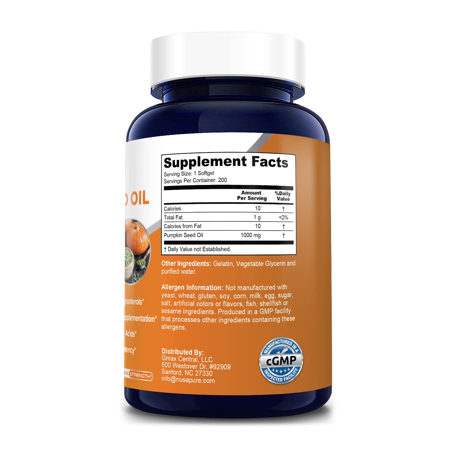 Foto 3 pulgar | Suplemento Nusapure  Aceite de Semillas de Calabaza 200 Cápsulas - Venta Internacional