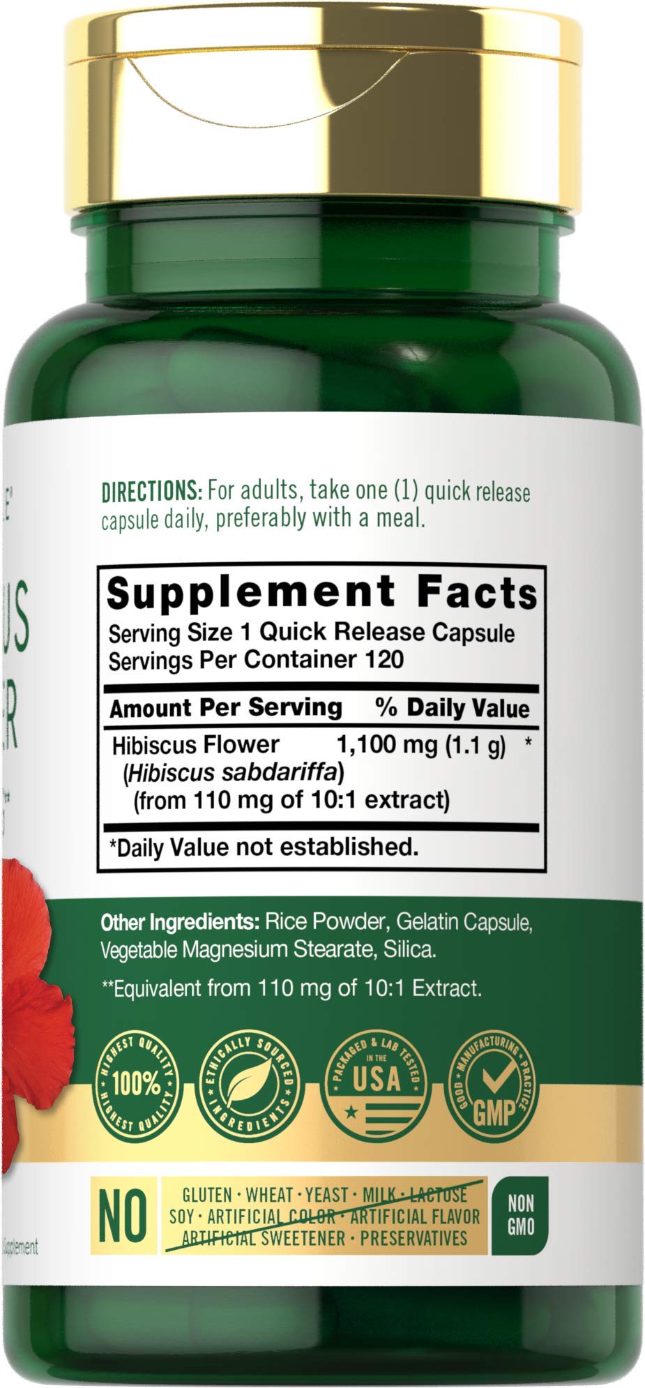 Foto 3 pulgar | Suplemento de Extracto de Flor de Hibisco Carlyle 1100 mg 120 Cápsulas - Venta Internacional