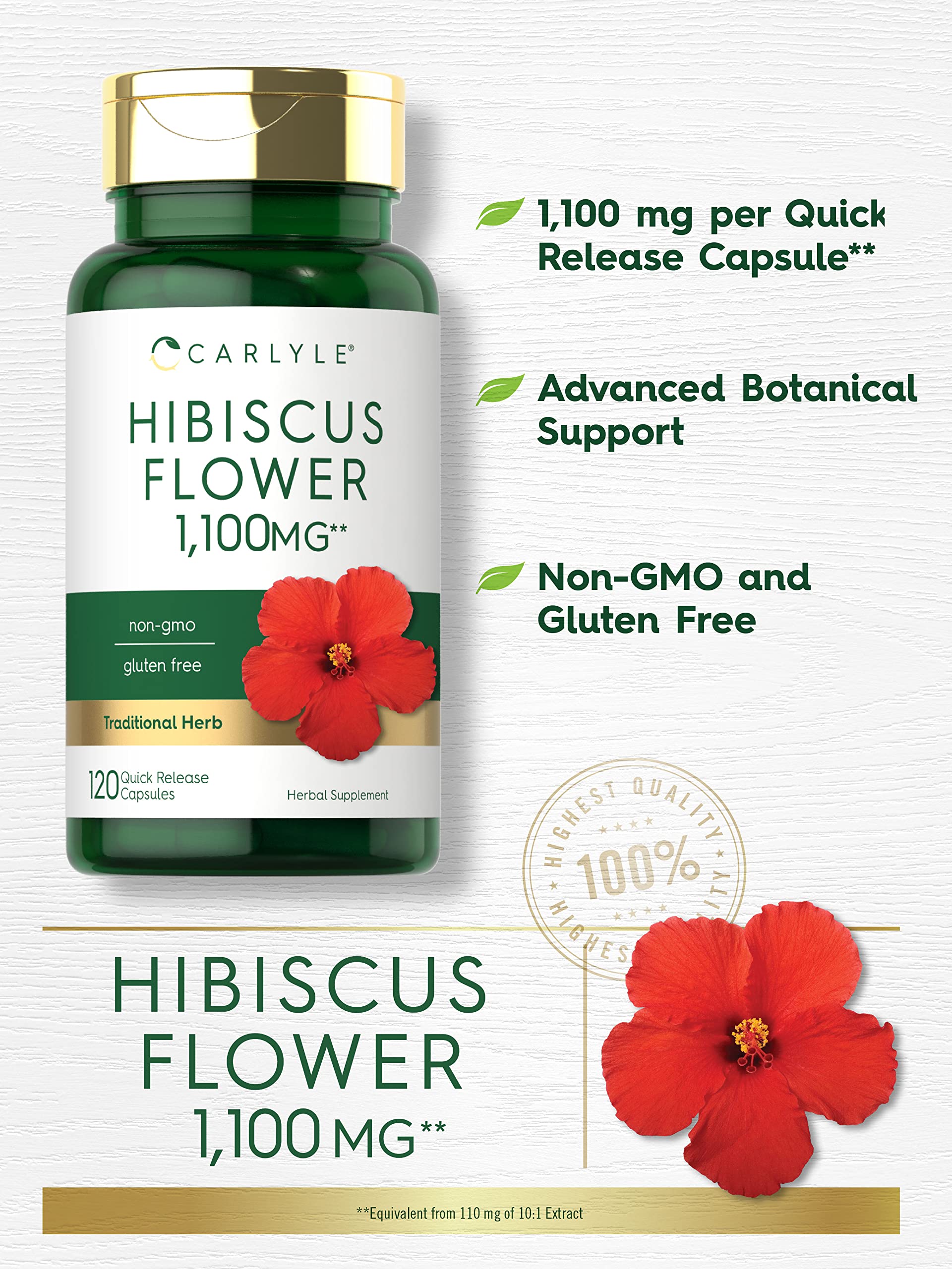Foto 4 pulgar | Suplemento de Extracto de Flor de Hibisco Carlyle 1100 mg 120 Cápsulas - Venta Internacional