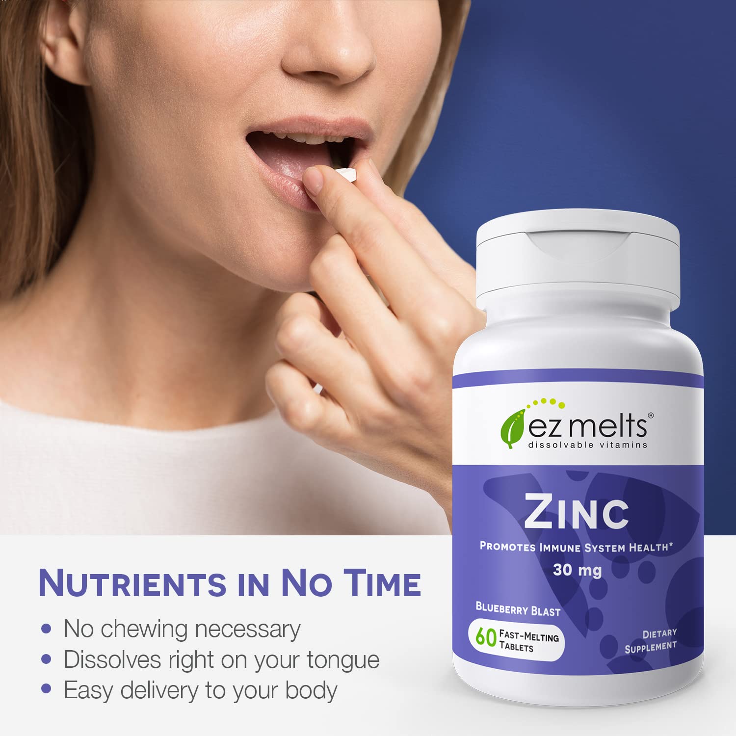 Foto 3 pulgar | Suplemento de Zinc Soluble Ez Melts de 30mg 60 Tabletas - Sin Azúcar