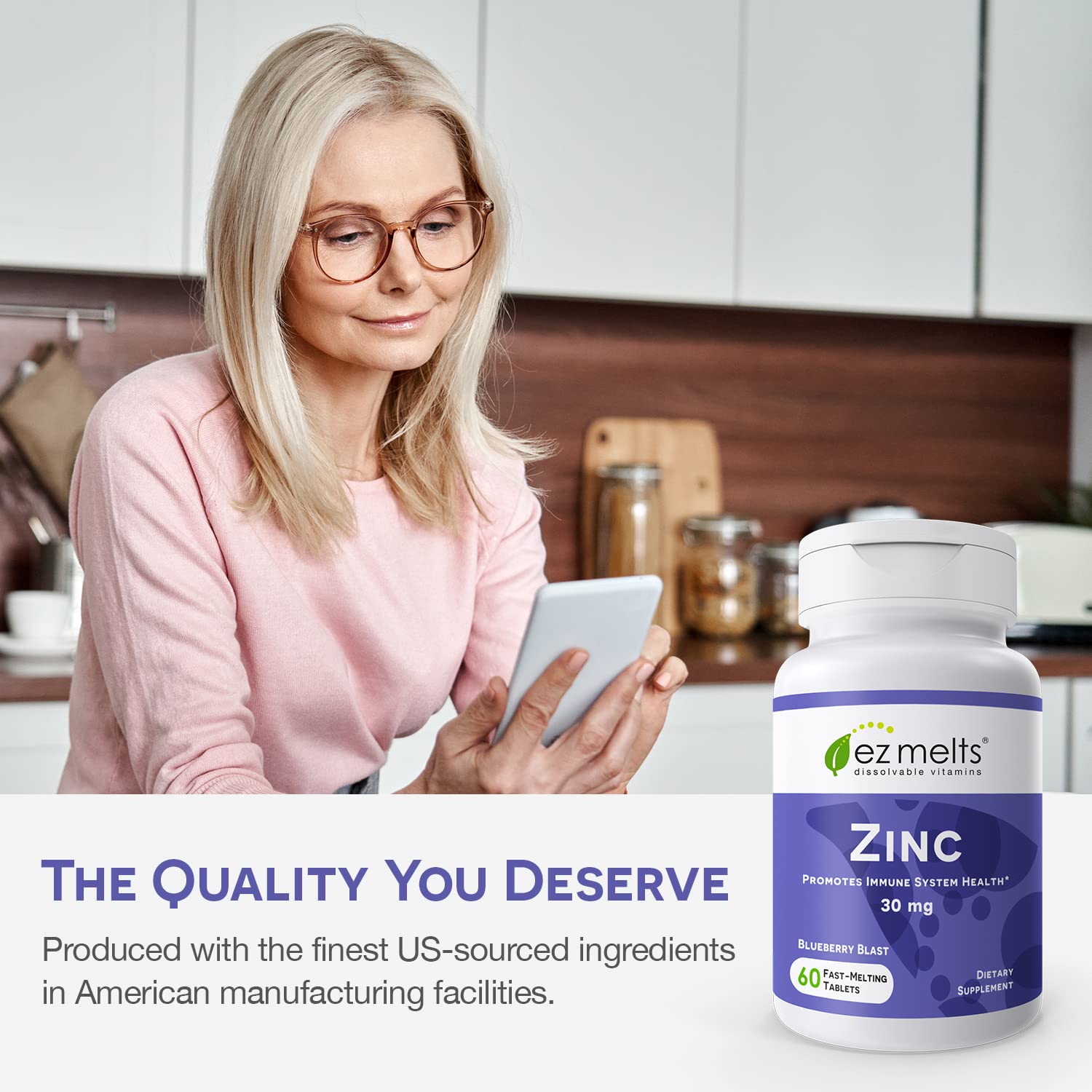 Foto 6 pulgar | Suplemento de Zinc Soluble Ez Melts de 30mg 60 Tabletas - Sin Azúcar