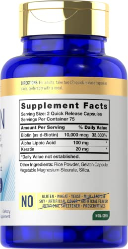 Foto 3 pulgar | Suplemento Carlyle Biotin De 10000 Mcg 150 Cápsulas Con Queratina - Venta Internacional