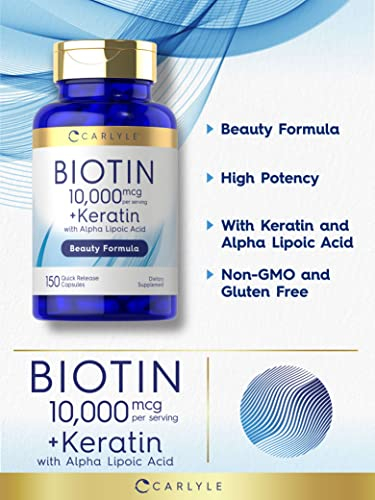 Foto 3 | Suplemento Carlyle Biotin De 10000 Mcg 150 Cápsulas Con Queratina - Venta Internacional