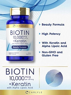 Foto 3 | Suplemento Carlyle Biotin De 10000 Mcg 150 Cápsulas Con Queratina - Venta Internacional