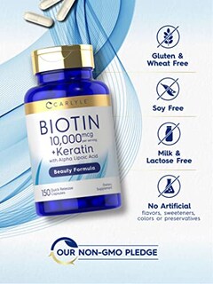 Foto 4 | Suplemento Carlyle Biotin De 10000 Mcg 150 Cápsulas Con Queratina - Venta Internacional