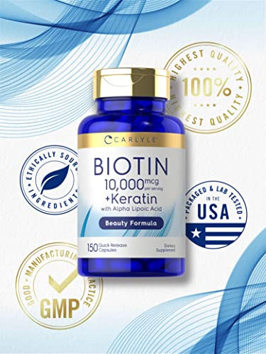 Foto 6 pulgar | Suplemento Carlyle Biotin De 10000 Mcg 150 Cápsulas Con Queratina - Venta Internacional