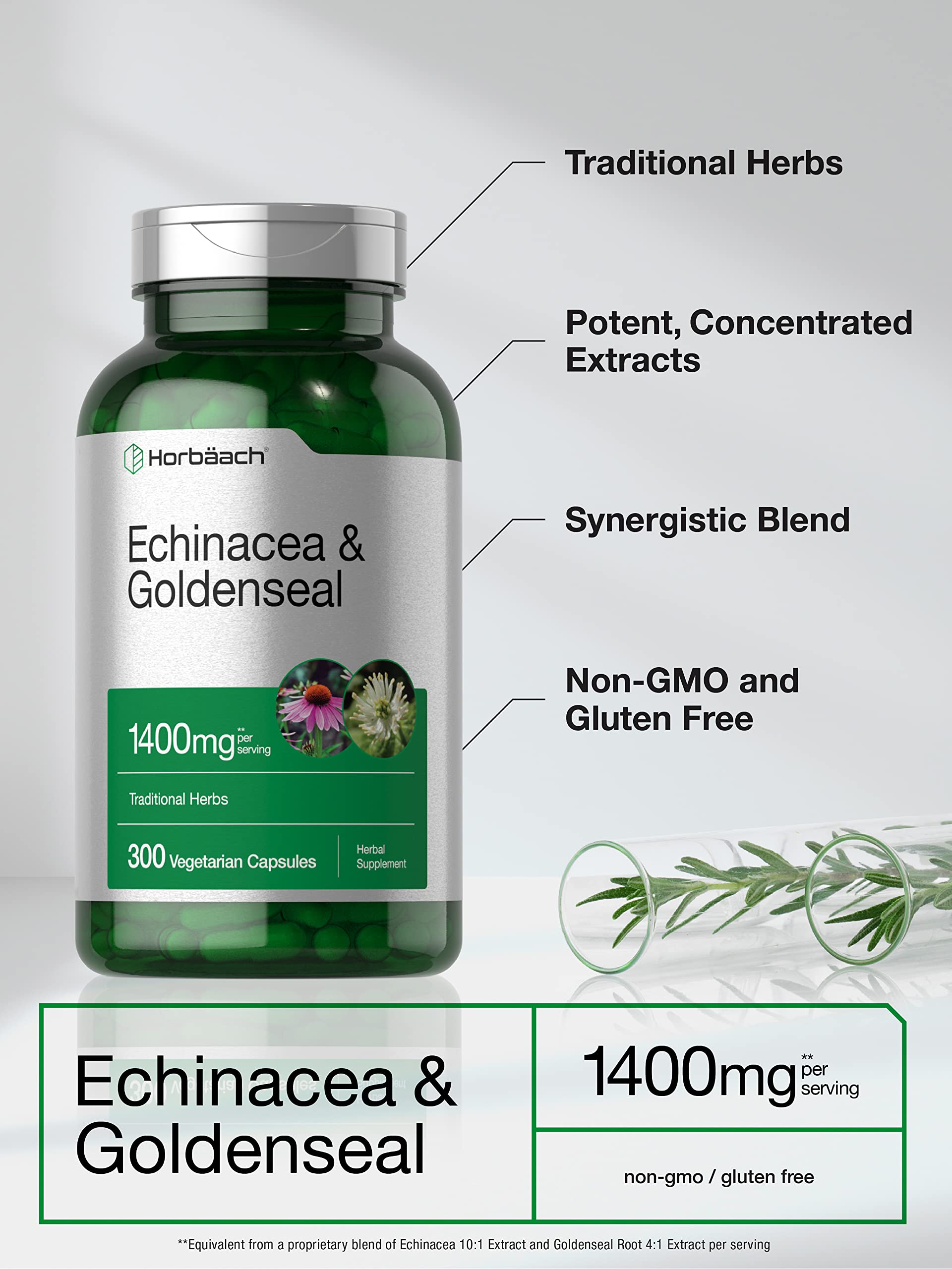 Foto 4 pulgar | Suplemento Horbäach Echinacea Goldenseal 1400 Mg 300 Cápsulas - Venta Internacional