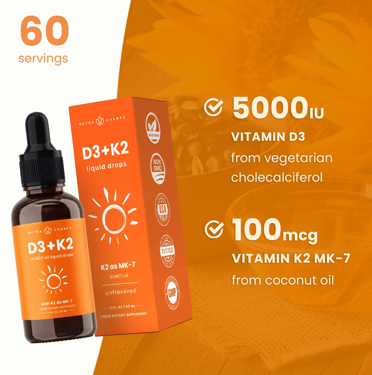 Foto 6 pulgar | Gotas Líquidas de Vitamina D3 y K2 Nutrachamps 5000 Ui - Venta Internacional