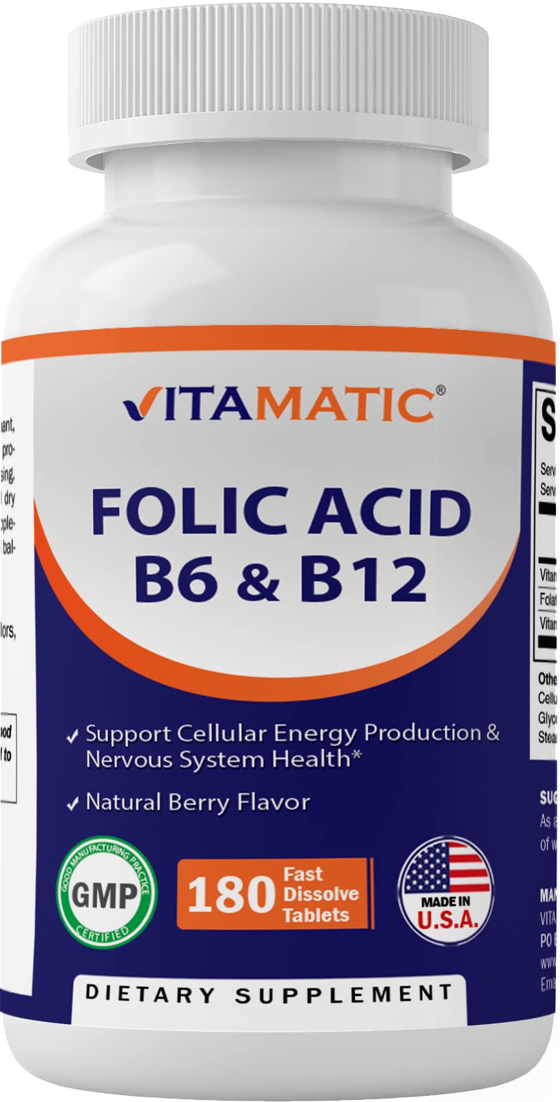 Foto 2 pulgar | Suplemento Vitamínico de Ácido Fólico B12 B6 180 Comprimidos - Venta Internacional