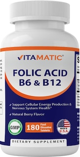 Foto 1 | Suplemento Vitamínico de Ácido Fólico B12 B6 180 Comprimidos - Venta Internacional