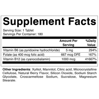 Foto 2 | Suplemento Vitamínico de Ácido Fólico B12 B6 180 Comprimidos - Venta Internacional