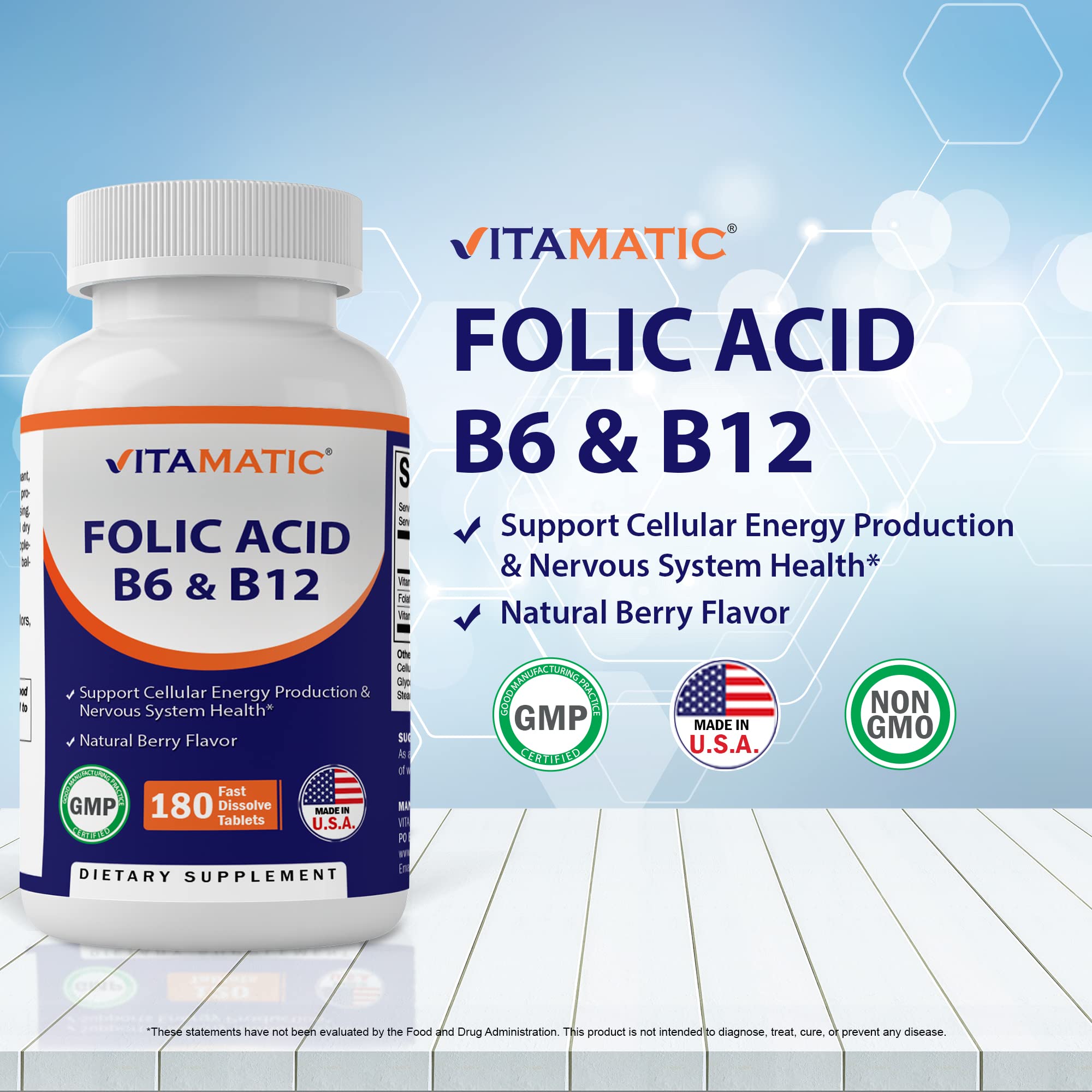 Foto 4 pulgar | Suplemento Vitamínico de Ácido Fólico B12 B6 180 Comprimidos - Venta Internacional