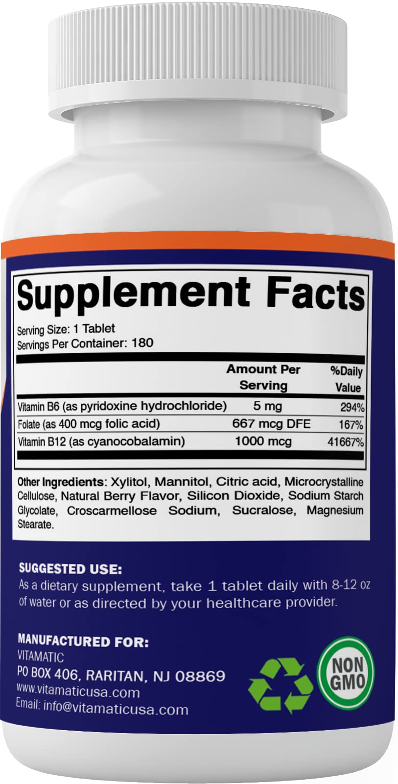Foto 6 pulgar | Suplemento Vitamínico de Ácido Fólico B12 B6 180 Comprimidos - Venta Internacional