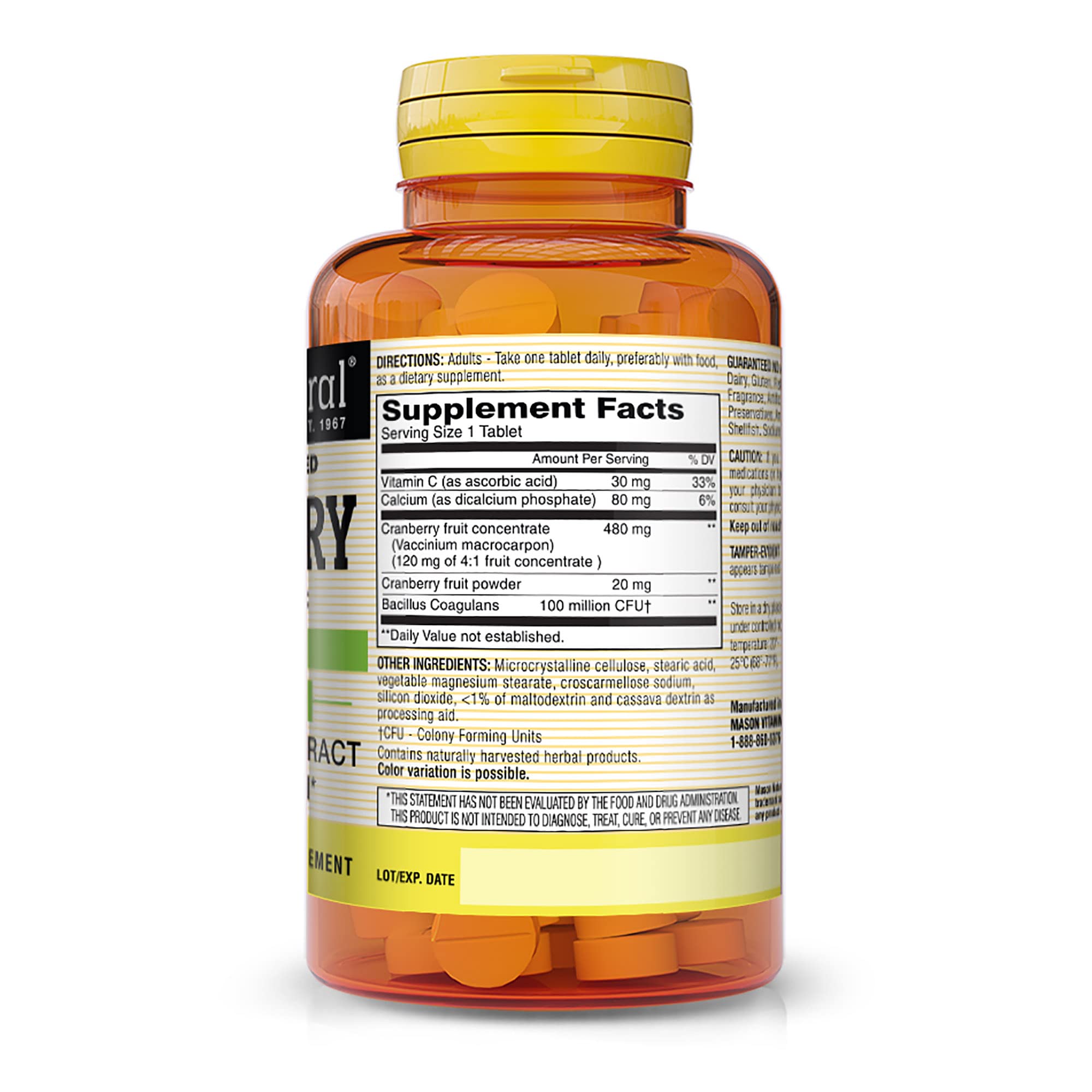 Foto 2 | Suplemento Mason Natural Cranberry con Probióticos / Calcio / Vitamina C 60 Comprimidos - Venta Internacional