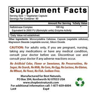 Foto 2 | Suplemento Best Naturals Nattokinase 100 mg 90 Cápsulas - Venta Internacional