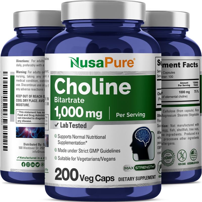 Foto 5 pulgar | Suplemento Nusapure Bitartrato de Colina 1000 mg 200 Cápsulas - Venta Internacional