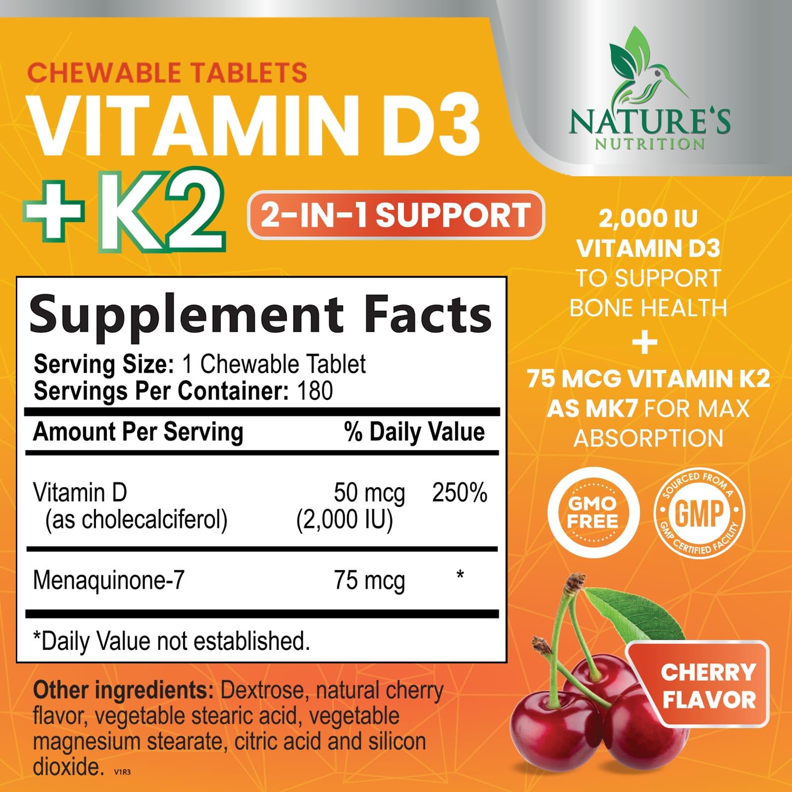Foto 3 pulgar | Suplemento de Vitamina D3 K2 De Nature's Nutrition 2000 Ui/75 Mcg - Venta Internacional