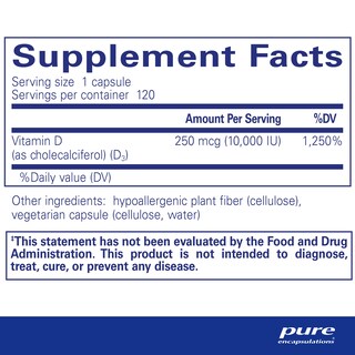 Foto 2 | Suplemento de Vitamina D3 de Pure Encapsulations 250 Mcg 10.000 Ui - Venta Internacional