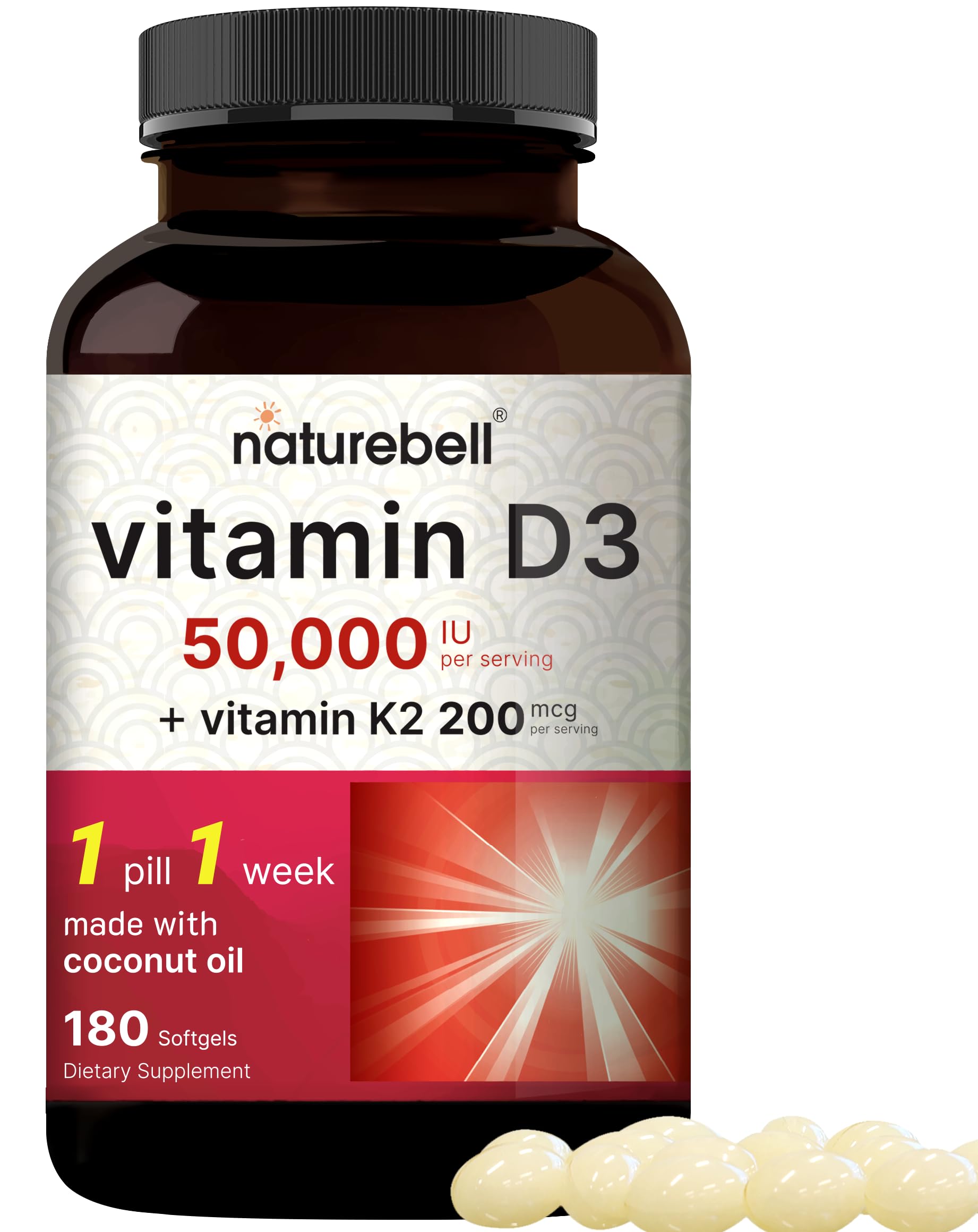 Foto 2 pulgar | Vitamina D3 y K2 Naturebell 50 000 Iu 200 Mcg 180 Cápsulas Blandas - Venta Internacional