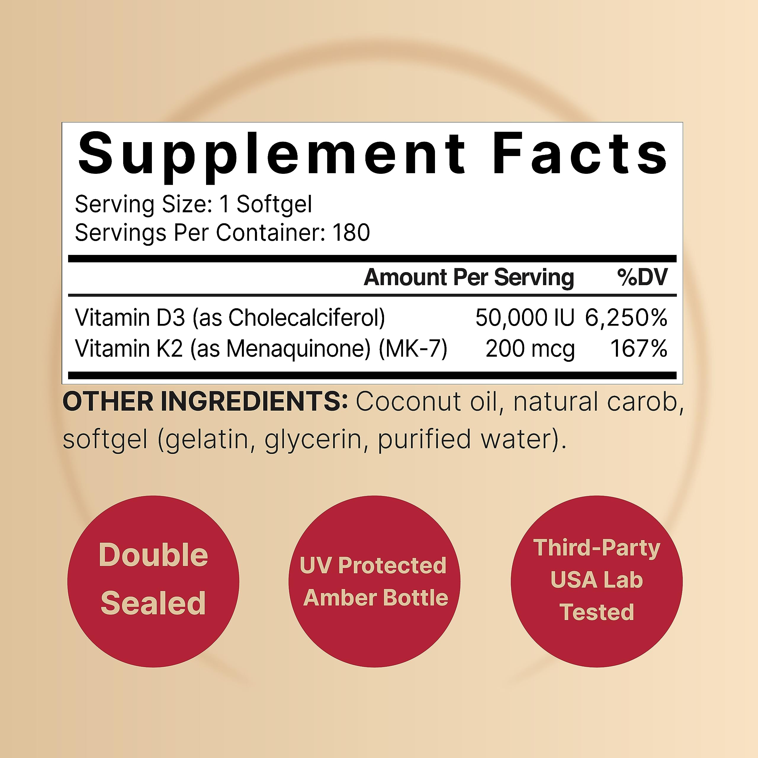 Foto 3 pulgar | Vitamina D3 y K2 Naturebell 50 000 Iu 200 Mcg 180 Cápsulas Blandas - Venta Internacional