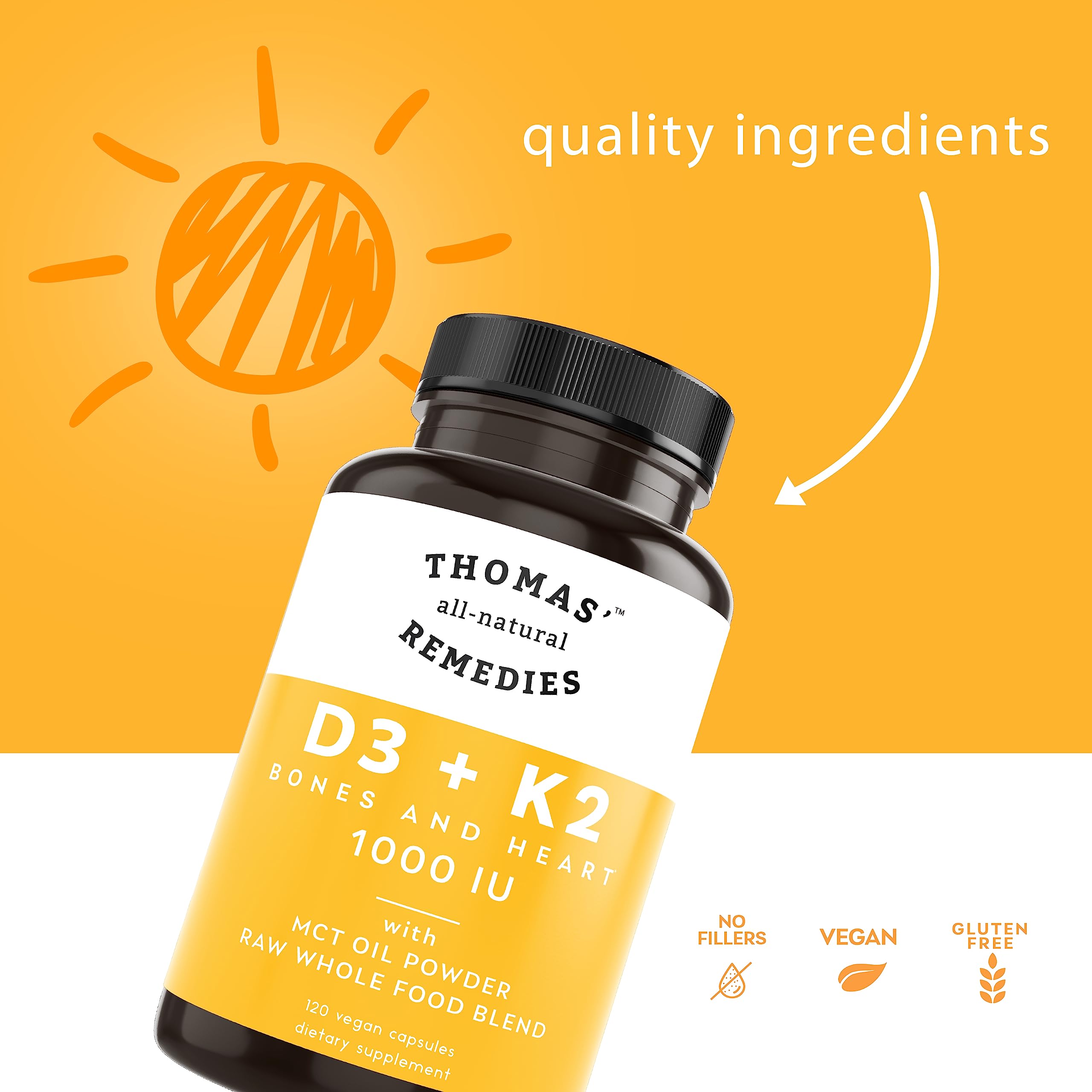 Foto 2 | Complementa Los Remedios Totalmente Naturales de Thomas D3 + K2 1000 Ui 120 Unidades - Venta Internacional