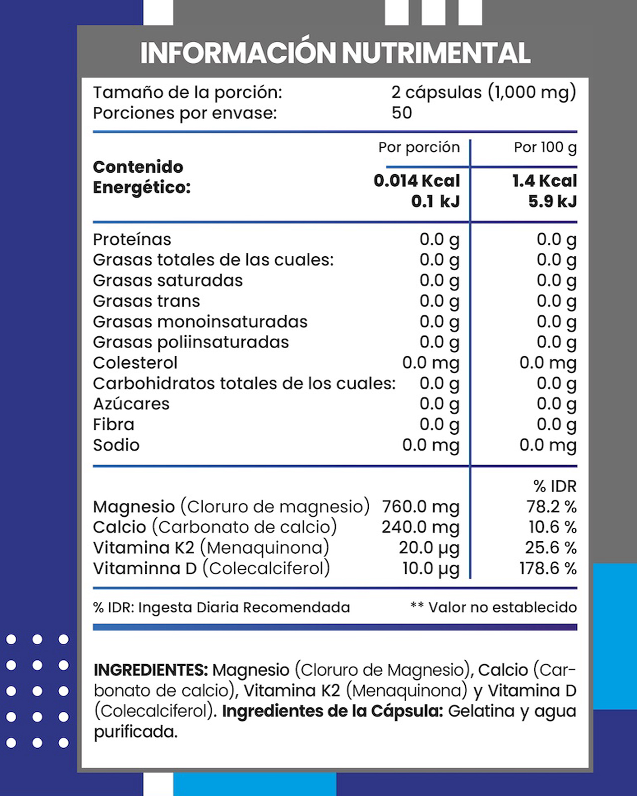 Foto 4 pulgar | Flow Vitaminas Minerales y Suplementos -Cloruro de Magnesio con Vitamina K2 Vitamina D y Calcio 100 Cápsulas de 500 m