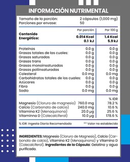 Foto 3 | Flow Vitaminas Minerales y Suplementos -Cloruro de Magnesio con Vitamina K2 Vitamina D y Calcio 100 Cápsulas de 500 m
