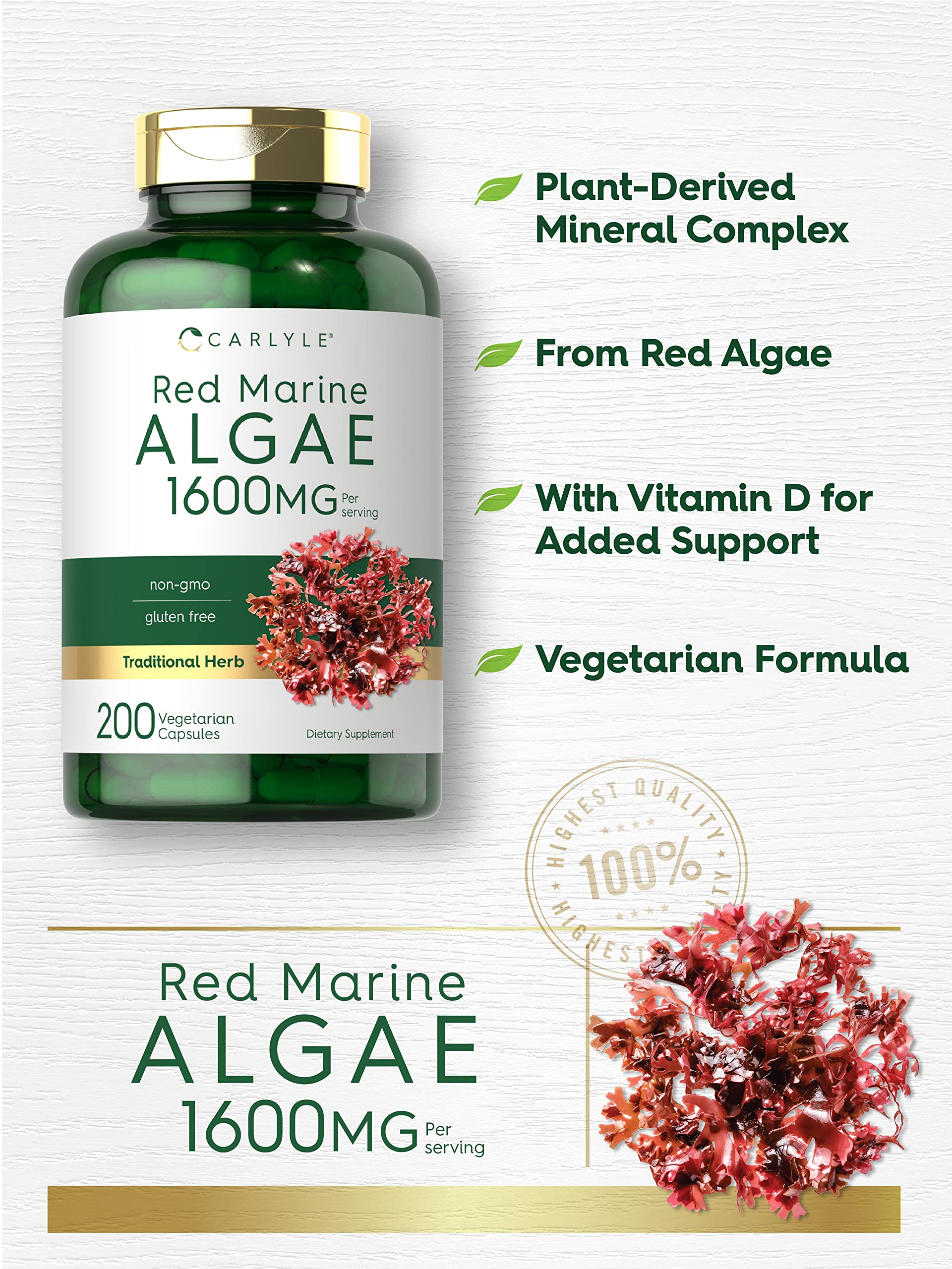 Foto 4 pulgar | Suplemento Carlyle Red Marine Algae 1600 Mg 200 Cápsulas - Venta Internacional