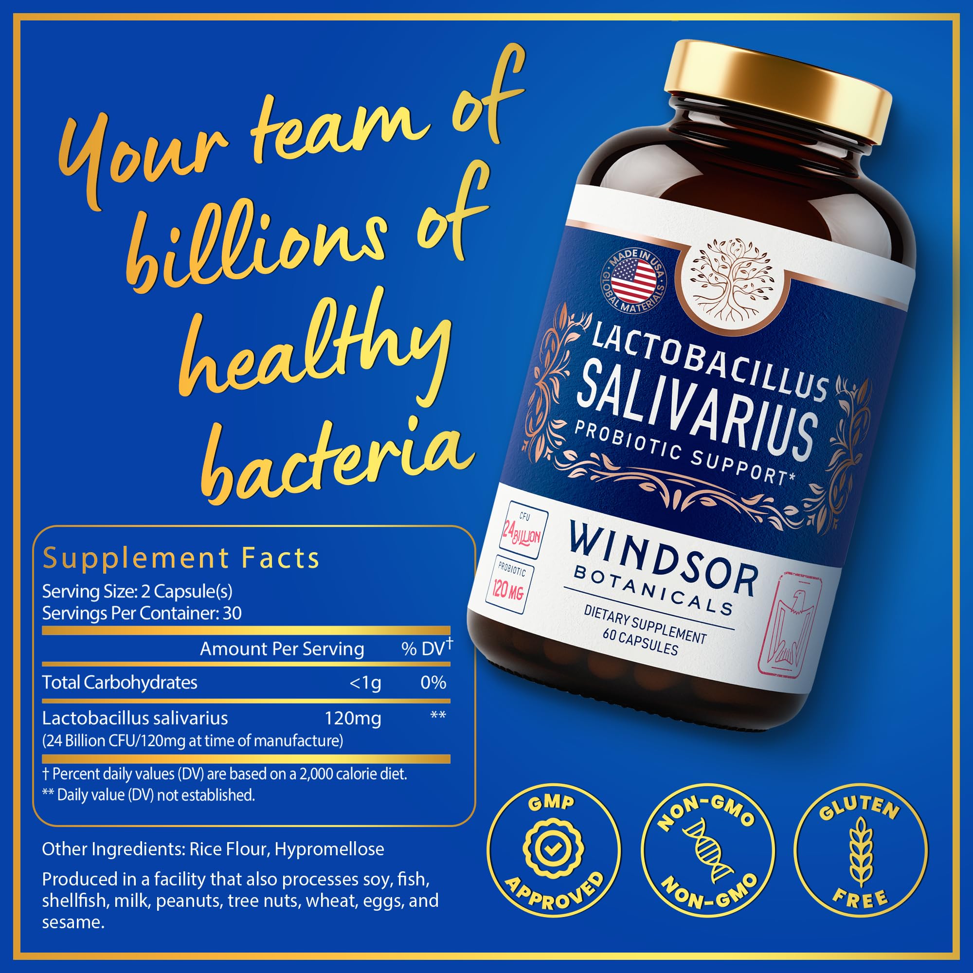 Foto 4 pulgar | Cápsulas Probióticas Windsor Botanicals Lactobacillus Salivarius 60 Cápsulas - Venta Internacional