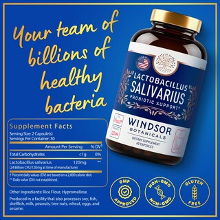 Foto 3 | Cápsulas Probióticas Windsor Botanicals Lactobacillus Salivarius 60 Cápsulas - Venta Internacional