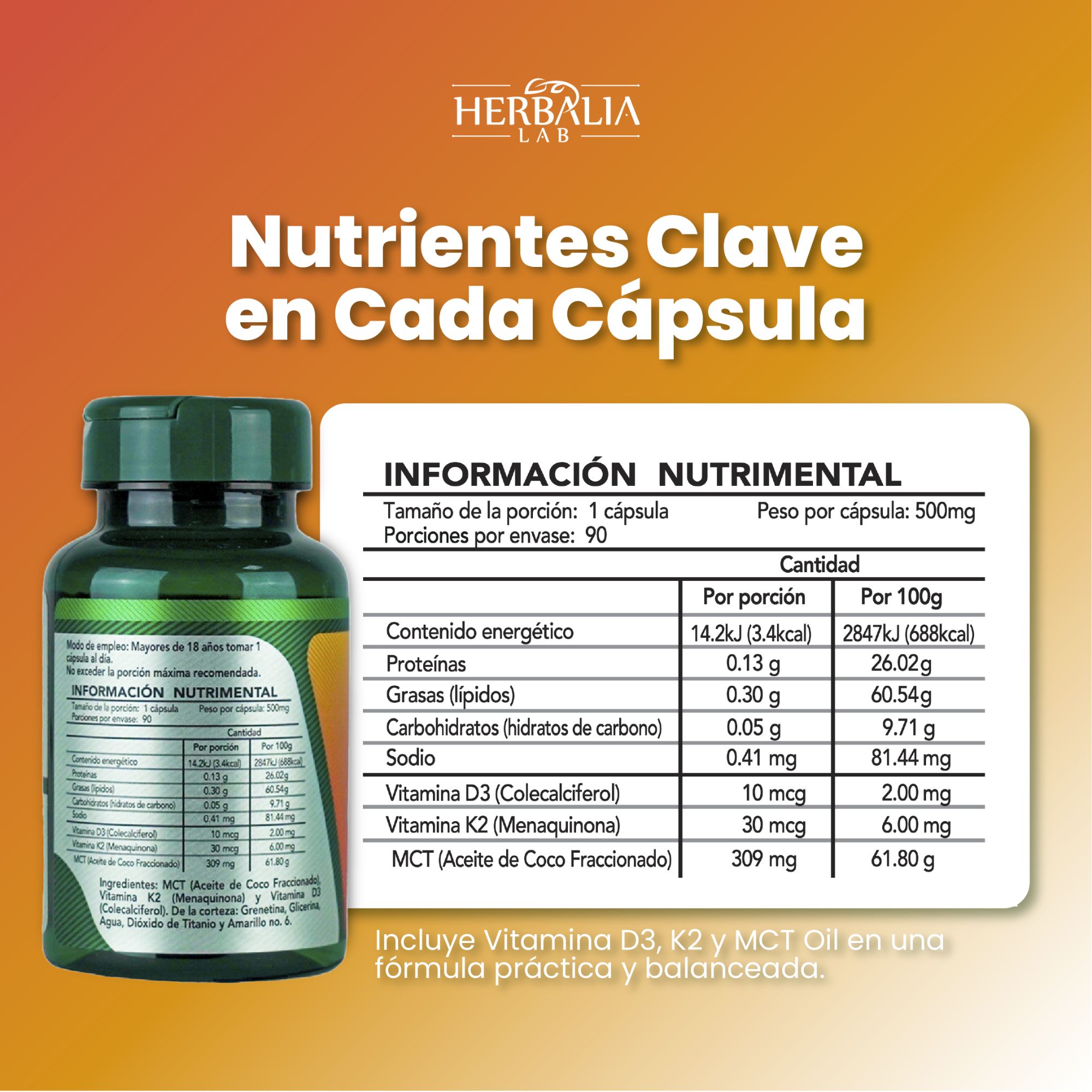 Foto 5 pulgar | Herbalia Lab Fórmula Avanzada D3 + K2 Enriquecida con Mct Oil