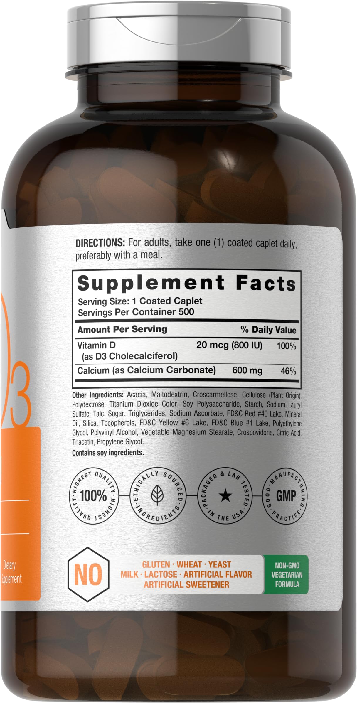 Foto 3 pulgar | Suplemento de Calcio Horbäach 600 mg con Vitamina D3 500 Comprimidos - Venta Internacional
