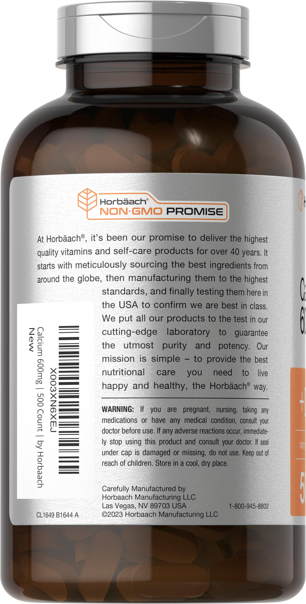 Foto 4 pulgar | Suplemento de Calcio Horbäach 600 mg con Vitamina D3 500 Comprimidos - Venta Internacional